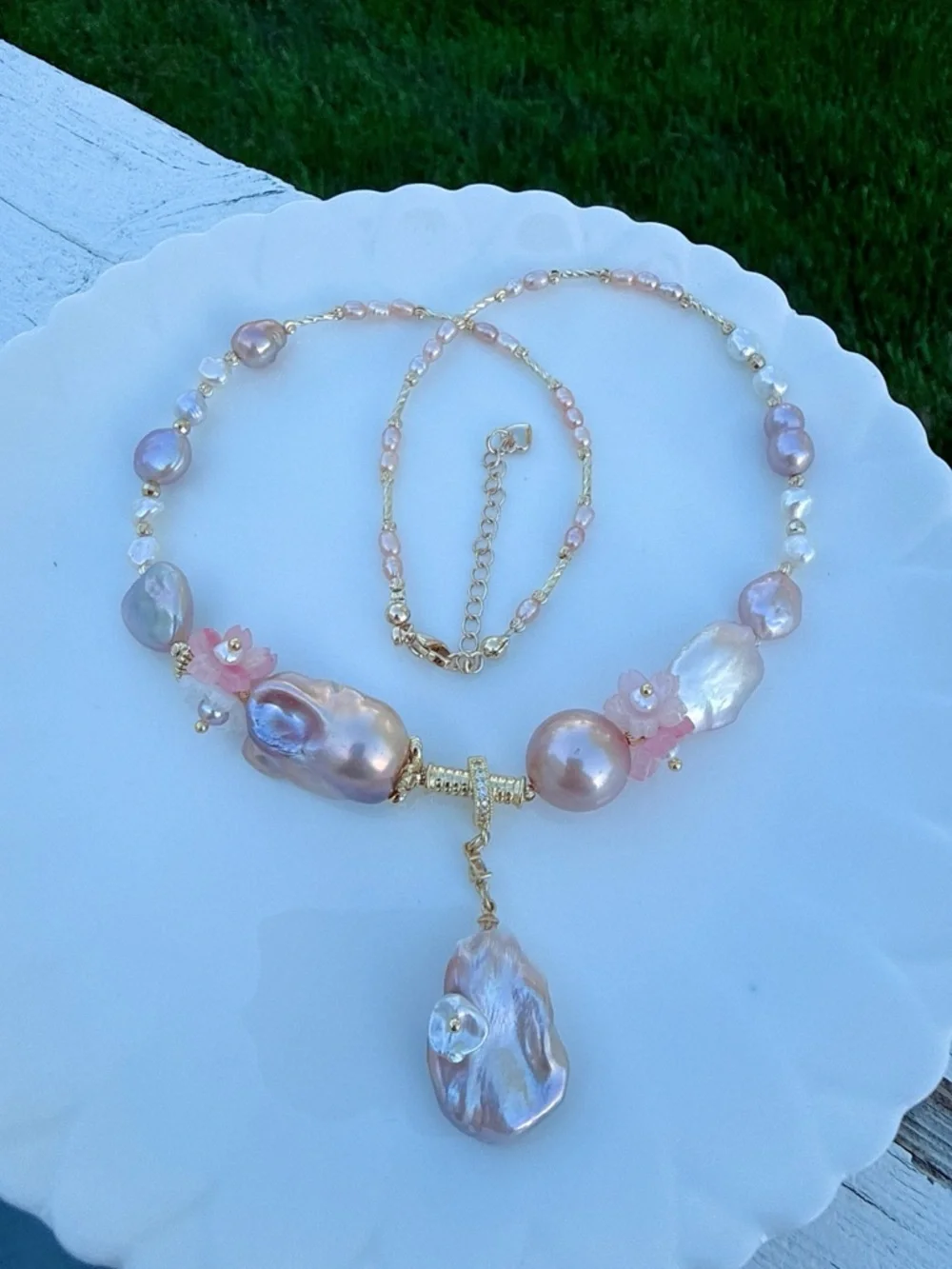 26X350 Handmade Freshwater Baroque Pearl Necklace Flame ball Pearl 16+2” - Picture 8 of 8